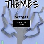 Spooky paper tree with pumpkins along the bottom. Text reads "Preschool Themes-October"