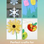 Images of preschool crafts. Text reads "Monthly Crafts - Perfect crafts for preschool themes"