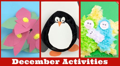 Images of 3 December themed crafts. Text reads "December Activities"