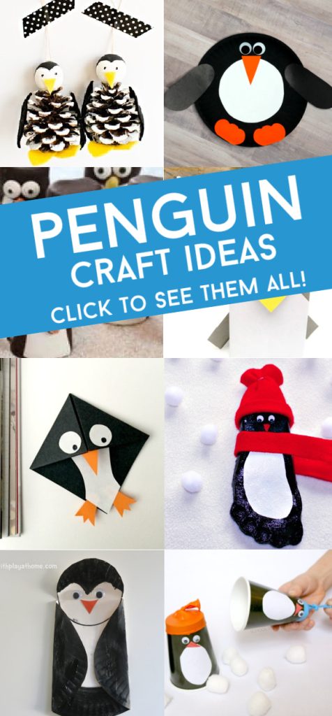 Images of penguin crafts. Text reads "Penguin Craft Ideas"