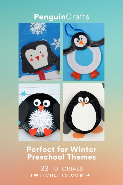Images of penguin crafts. Text reads "Penguin Crafts - Perfect for Winter preschool themes"