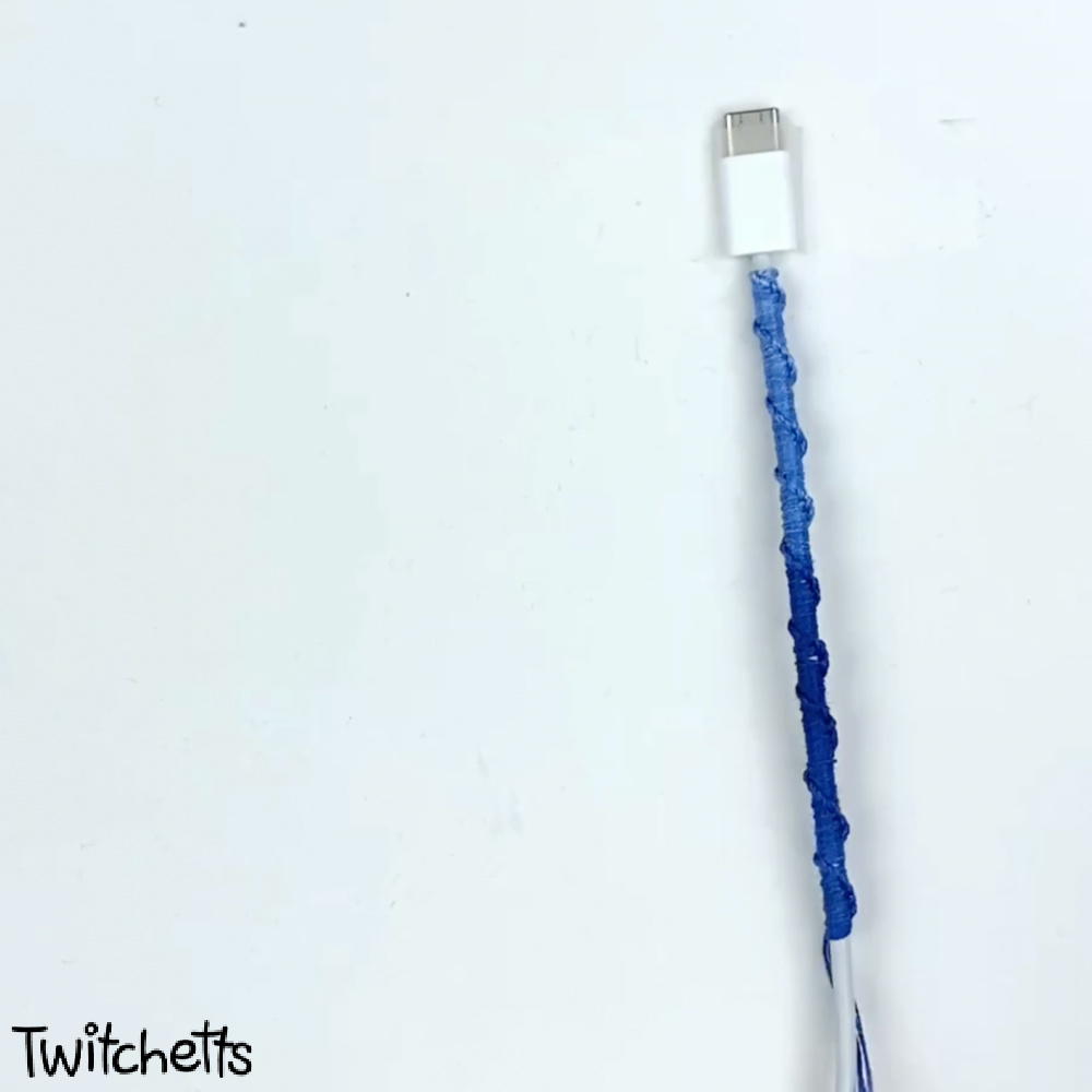 In process image of a diy phone cord wrap