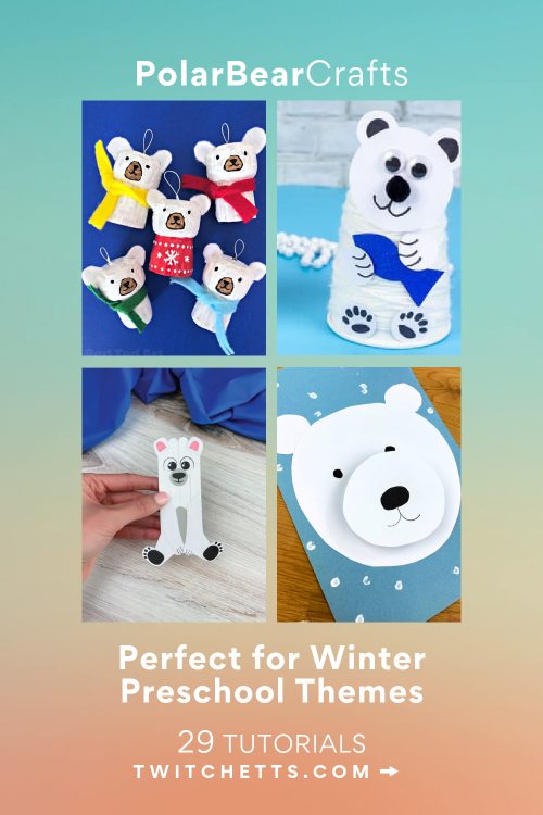 Images of polar bear crafts. Text reads "Polar Bear Crafts - Perfect for winter preschool themes"