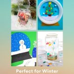 images of snow globe crafts. Text reads "Snow Globes - Perfect for Winter Preschool Themes"
