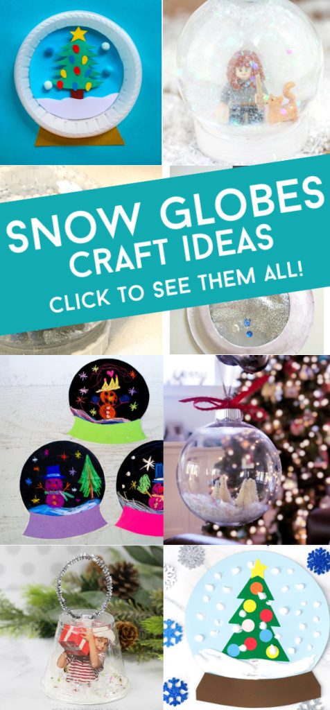 images of snow globe crafts. Text reads "Snow Globe Craft Ideas"