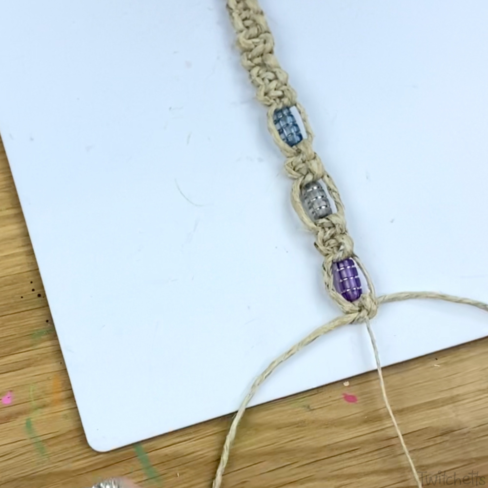 In process image of a hemp choker necklace