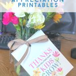 Flowers with a cute gift tag. Text reads "Teacher Appreciation Printables"
